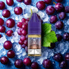 RandM Tornado Pro Liquid Grape Ice Vape Liquid mit Traube und Ice Aromen im Hintergrund