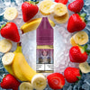 RandM Tornado Pro Liquid Strawberry Banana Vape Liquid mit Erdbeere und Banane Aromen im Hintergrund