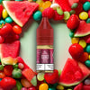RandM Tornado Pro Liquid Strawberry Watermelon Bubblegum Vape Liquid mit Erdbeere Wassermelone Kaugummi Aromen im Hintergrund